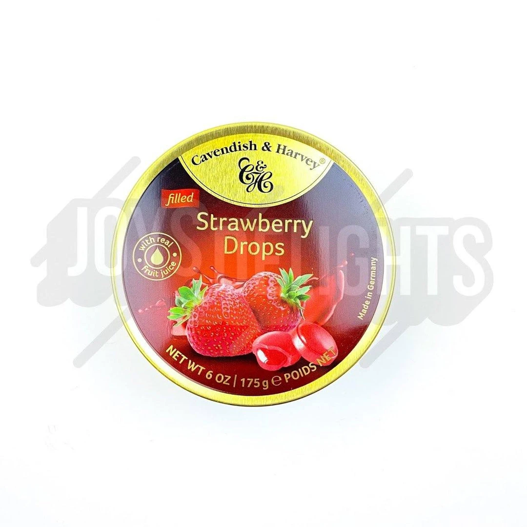 Joy's De'Lights Cavendish & Harvey Filled Strawberry Drops Tin 1 Joy's De'Lights Cavendish & Harvey Filled Strawberry Drops Tin